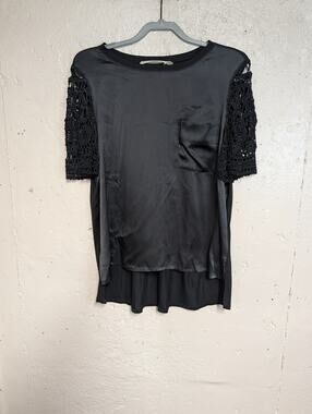 Cluny silk T-shirt with crochet sleeves. Boho elevated basic minimalist.